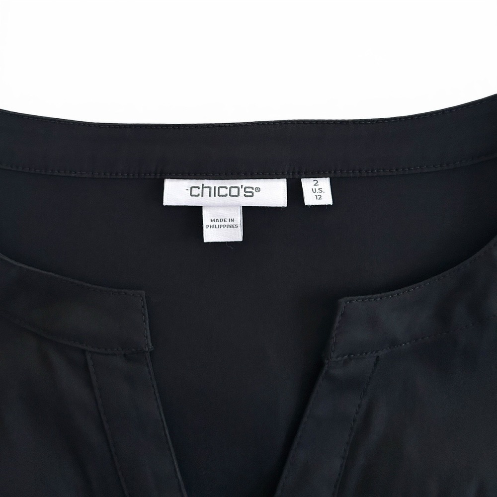 Chico's Women 12 Black Large Cotton Sleeveless Ruffled Tiered Shift Dress Size 2 - Picture 12 of 14